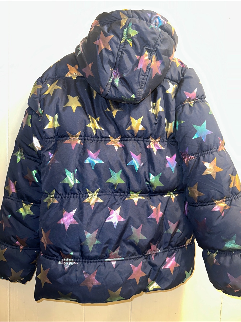 Pink Platinum Navy Star Print Puffer with Pink Hood Lining - Picture 8 of 10